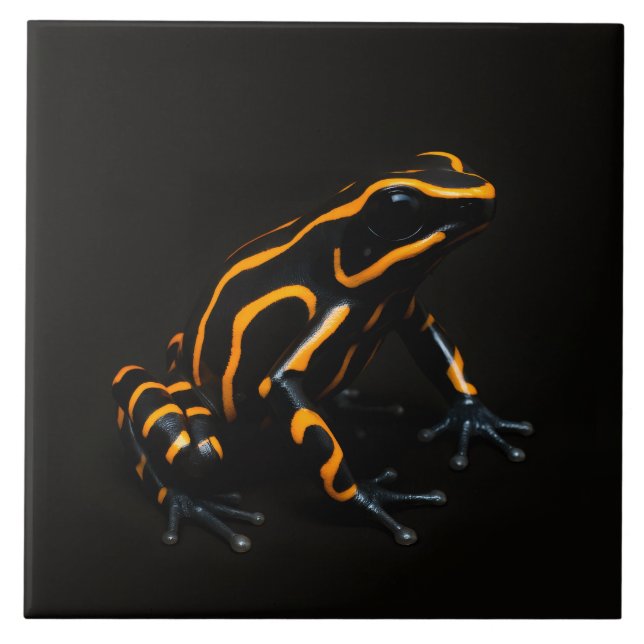 Black 4 Luxe Tile med Black Orange Tropical Frog Kakelplatta (Framsidan)