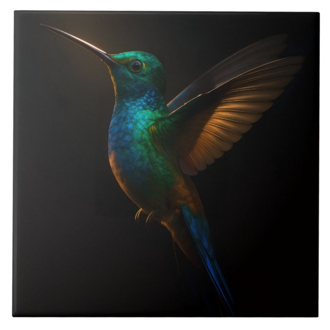 Black 4 Luxe Tile med flytande Hummingbird Kakelplatta (Framsidan)