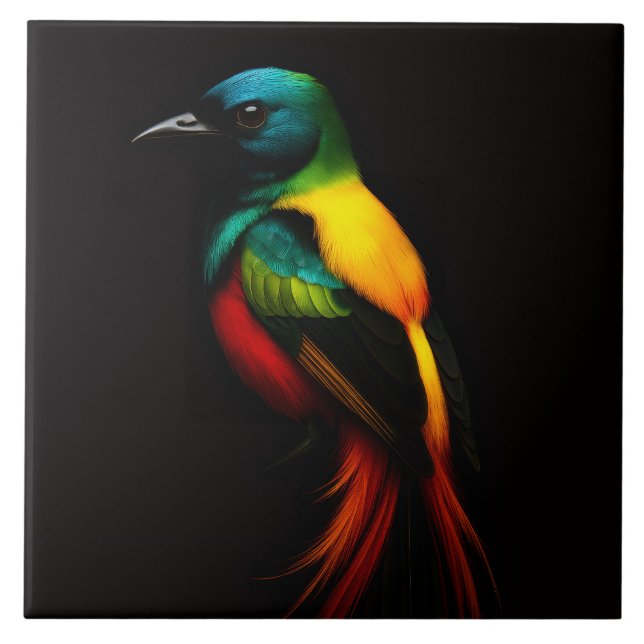 Black 4 Luxe Tile med Rainbow Svan Tropical Bird Kakelplatta (Framsidan)