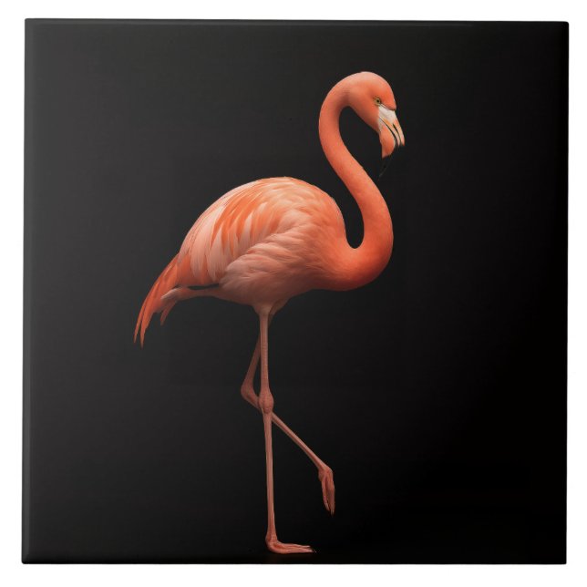 Black 4 Luxe Tile med Rosa Flamingo Tropical Bird Kakelplatta (Framsidan)