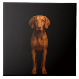 Black 4 Luxe Tile with Agile Vizsla Dog Kakelplatta