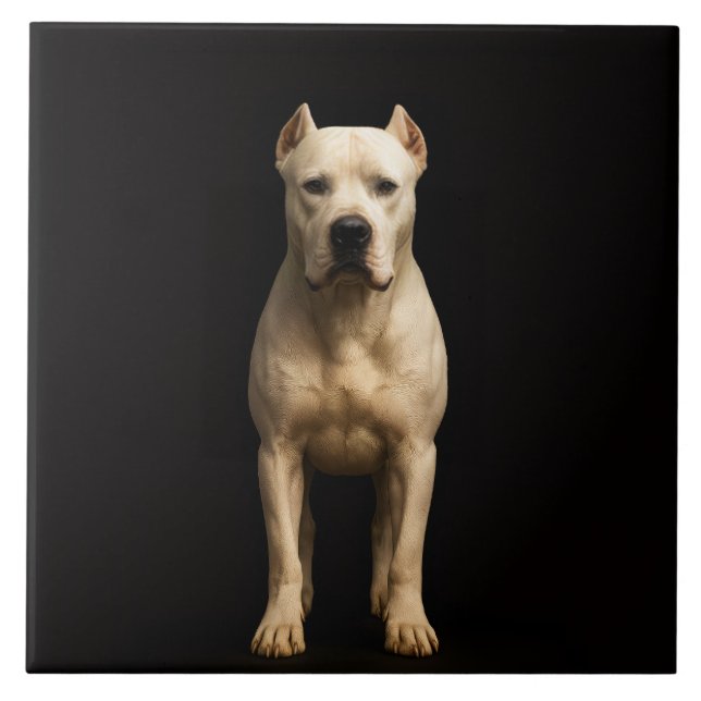 Black 4 Luxe Tile with Bold Dogo Argentino Kakelplatta (Framsidan)