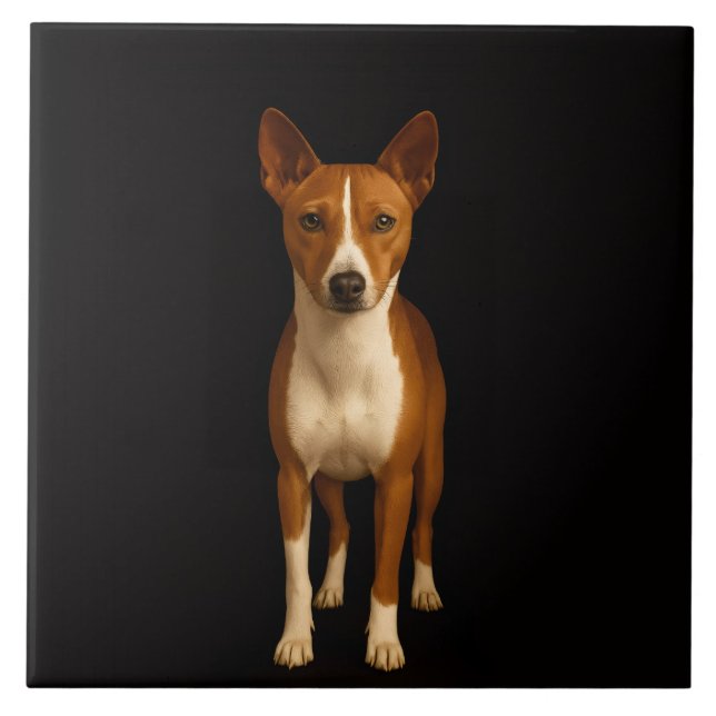 Black 4 Luxe Tile with Classy Basenji Dog Kakelplatta (Framsidan)