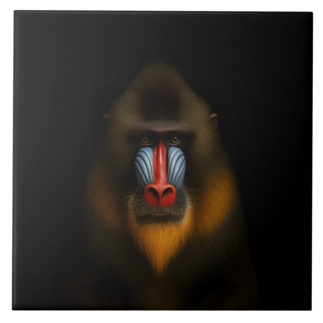 Black 4 Luxe Tile with Exotic Mandrill Monkey Kakelplatta (Framsidan)