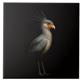 Black 4 Luxe Tile with Exotic Secretarybird Kakelplatta