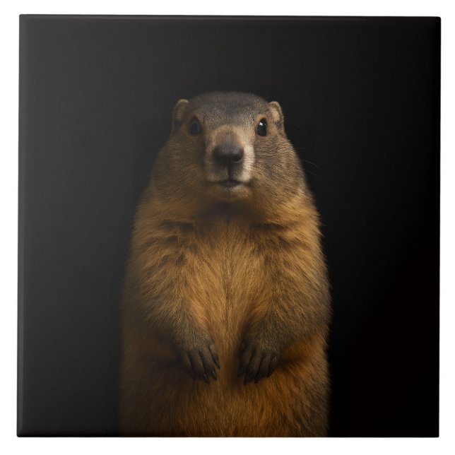 Black 4 Luxe Tile with Fluffy Marmot Kakelplatta (Framsidan)