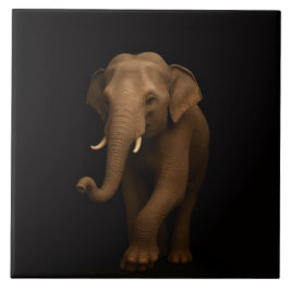 Black 4 Luxe Tile with Gentle Indian Elephant Kakelplatta