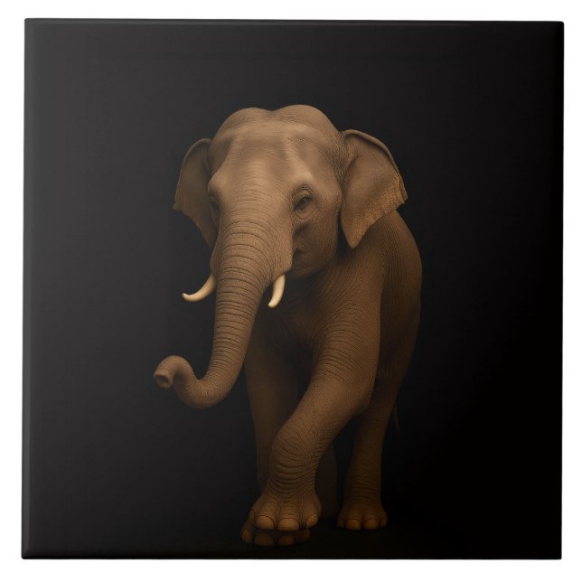 Black 4 Luxe Tile with Gentle Indian Elephant Kakelplatta (Framsidan)