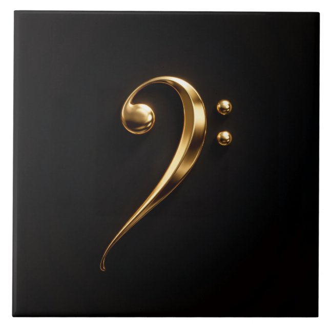 Black 4 Luxe Tile with Golden Bass Clef Kakelplatta (Framsidan)