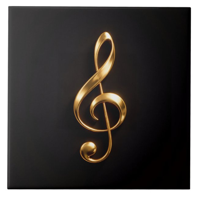 Black 4 Luxe Tile with Golden Treble Clef Kakelplatta (Framsidan)