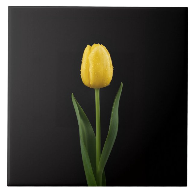 Black 4 Luxe Tile with Golden Yellow Tulip Kakelplatta (Framsidan)