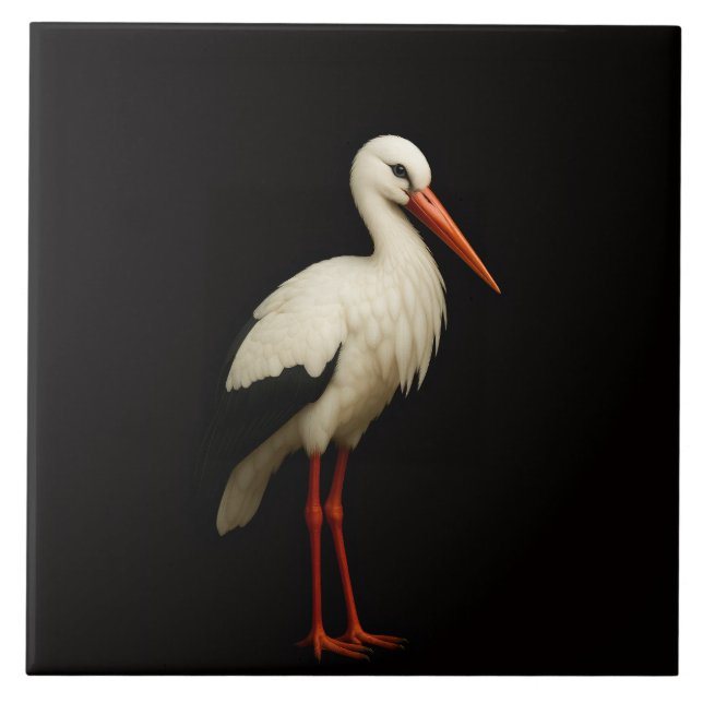 Black 4 Luxe Tile with Graceful White Stork Kakelplatta (Framsidan)