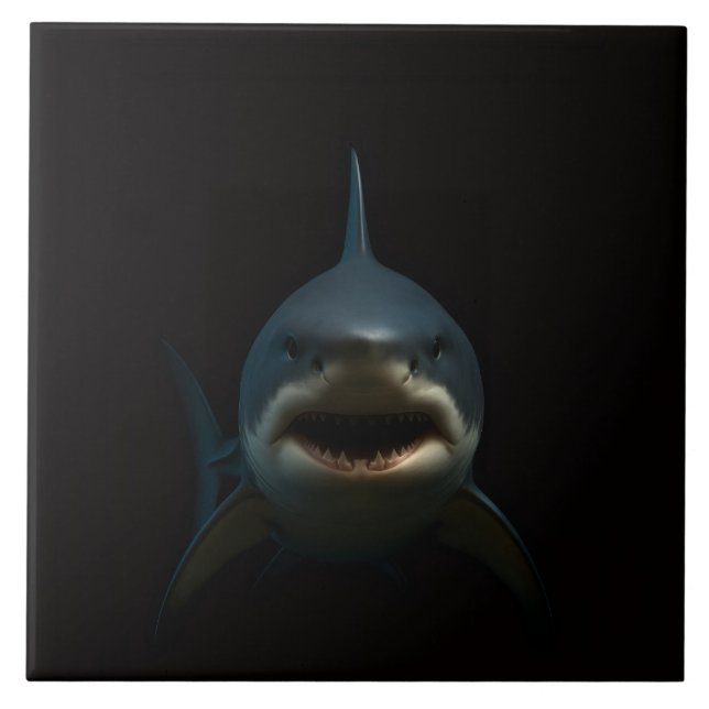 Black 4 Luxe Tile with Great White Shark Kakelplatta (Framsidan)