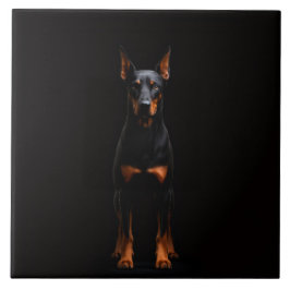 Black 4 Luxe Tile with Guardian Doberman Kakelplatta