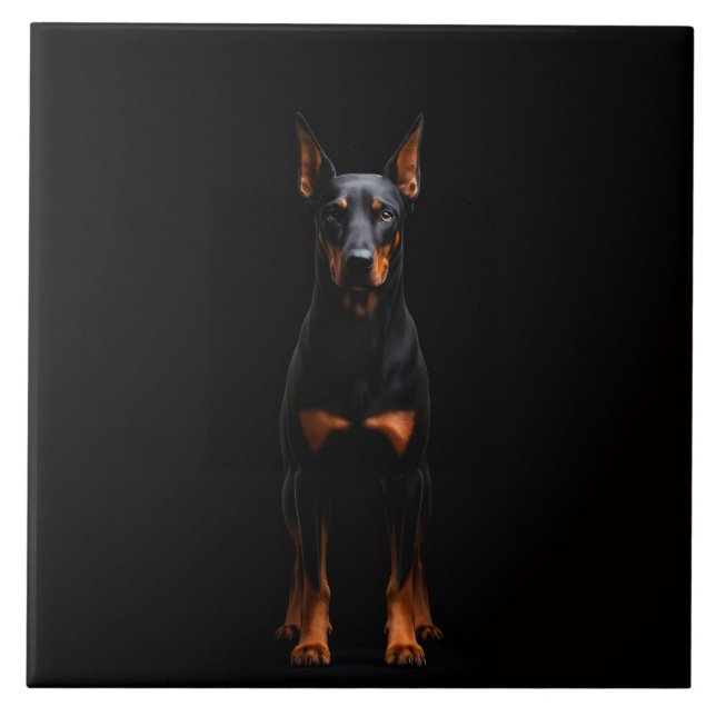 Black 4 Luxe Tile with Guardian Doberman Kakelplatta (Framsidan)