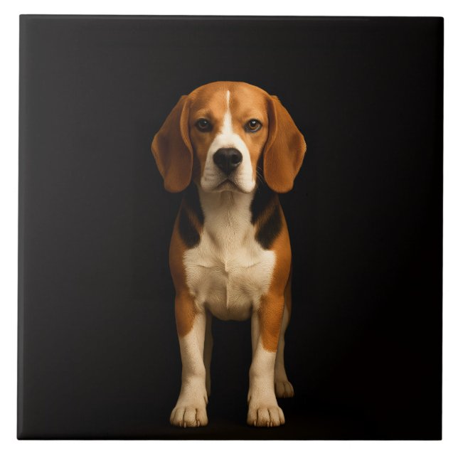 Black 4 Luxe Tile with Kind Beagle Kakelplatta (Framsidan)