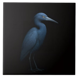 Black 4 Luxe Tile with Little Blue Heron Kakelplatta