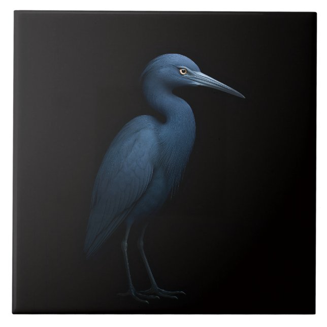 Black 4 Luxe Tile with Little Blue Heron Kakelplatta (Framsidan)