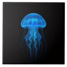 Black 4 Luxe Tile with Neon Blue Jellyfish