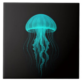 Black 4 Luxe Tile with Neon Green Jellyfish Kakelplatta