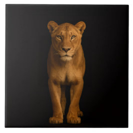 Black 4 Luxe Tile with Noble Lioness Kakelplatta