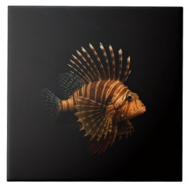 Black 4 Luxe Tile with Red Lionfish Kakelplatta