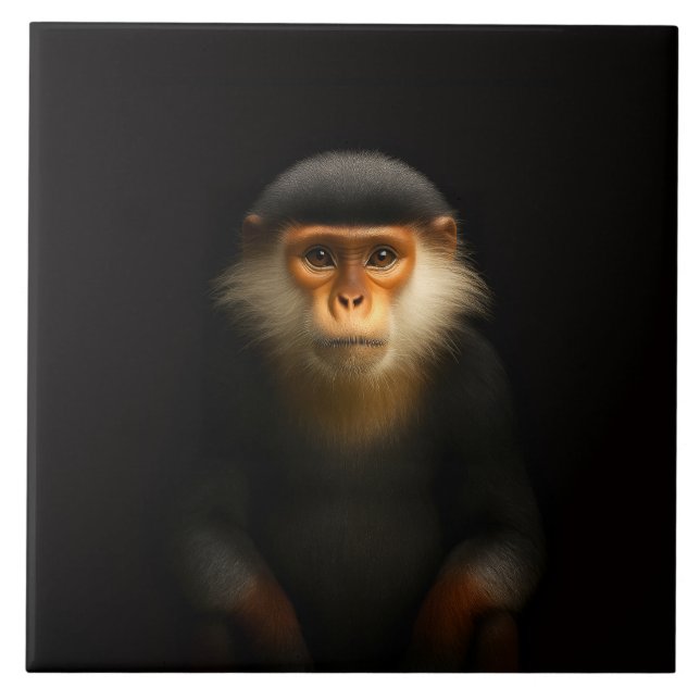 Black 4 Luxe Tile with Red Shanked Douc Langur Kakelplatta (Framsidan)