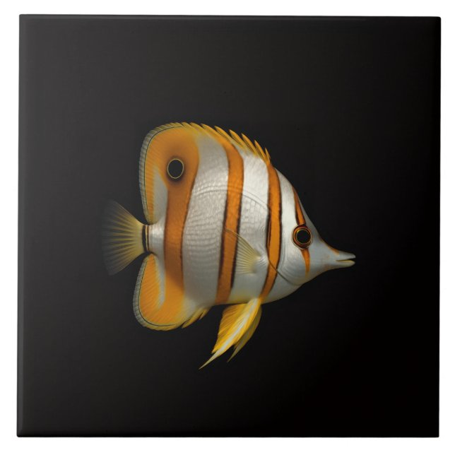 Black 4 Luxe Tile with Reef Butterflyfish Kakelplatta (Framsidan)