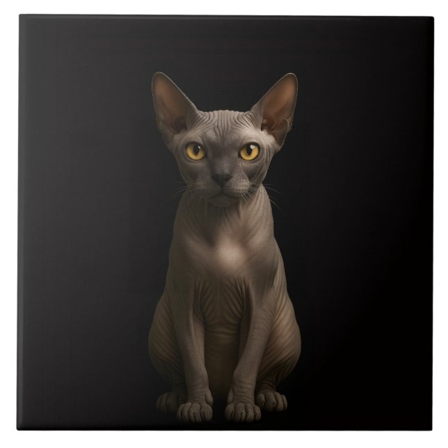 Black 4 Luxe Tile with Sphynx Cat Kakelplatta (Framsidan)