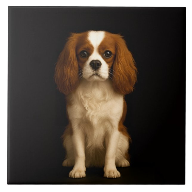 Black 4 Luxe Tile with Sweet Cavalier Spaniel Kakelplatta (Framsidan)