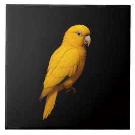 Black 4 Luxe Tile with Tropical Golden Parakeet Kakelplatta