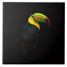 Black 4 Luxe Tile with tropical Keel Billed Tucan Kakelplatta