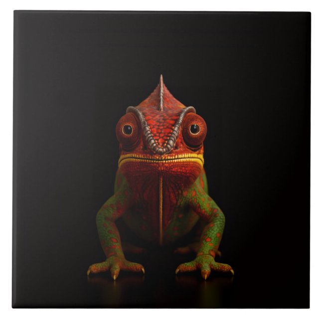 Black 4 Luxe Tile with tropical Panther Chameleon Kakelplatta (Framsidan)