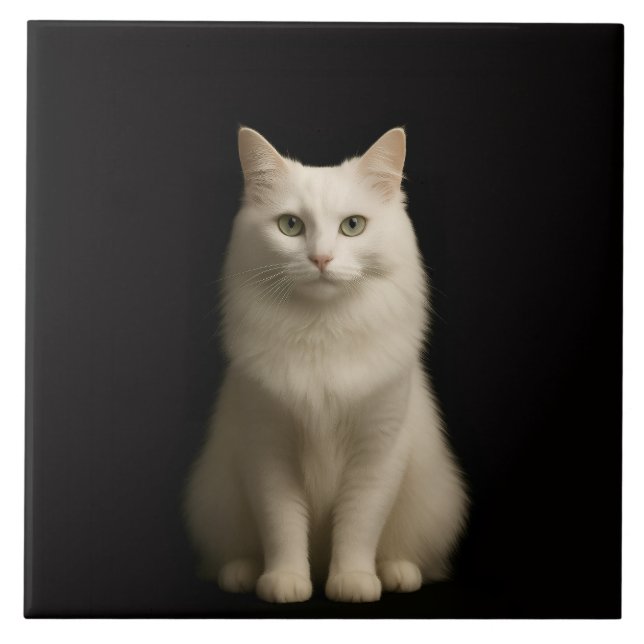 Black 4 Luxe Tile with Turkish Angora Cat Kakelplatta (Framsidan)