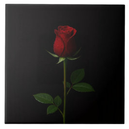 Black 4 Luxe Tile with Velvet Red Rose Kakelplatta