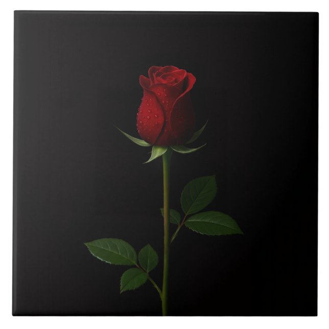 Black 4 Luxe Tile with Velvet Red Rose Kakelplatta (Framsidan)