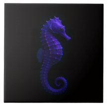 Black 4 Luxe Tile with Violet Blue Seahorse