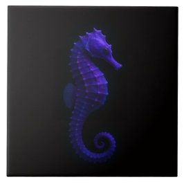 Black 4 Luxe Tile with Violet Blue Seahorse Kakelplatta