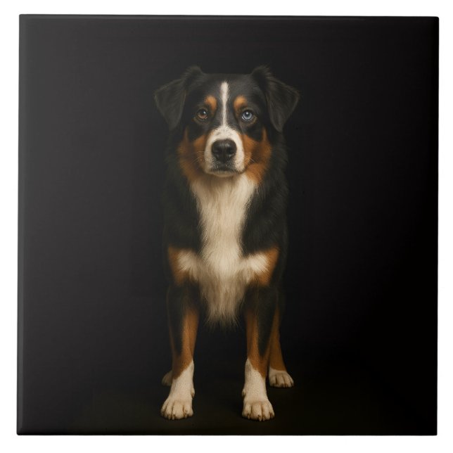 Black 4 Luxe Tile with Wise Australian Shepherd Kakelplatta (Framsidan)