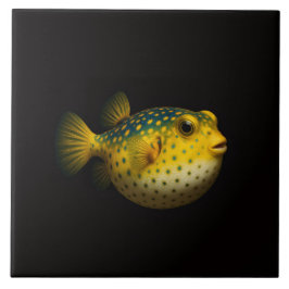 Black 4 Luxe Tile with Yellow Putterfish Kakelplatta