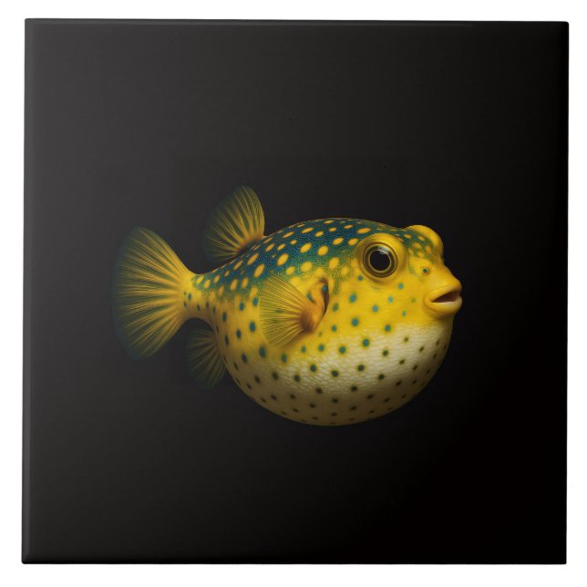 Black 4 Luxe Tile with Yellow Putterfish Kakelplatta (Framsidan)