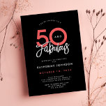 Black 50 och Fabulous Elegant 50:e födelsedagen Inbjudningar<br><div class="desc">Vi presenterar vår 50 och Fabulous Elegant 50:e födelsedagsinbjudan! Den här inbjudan utstrålar sofistikering med sin svarta bakgrund kompletterad med elegant koral och vit text som på ett vackert sätt visar frasen "50 and Fabulous" i ett snyggt-teckensnitt. Upptäck en chic vit " 50 " mönster på baksidan. Anpassa med din...</div>