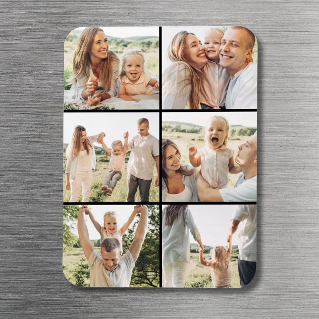 Black 6 Photo Collage Custom Modern Simple  Magnet (Skapare uppladdad)