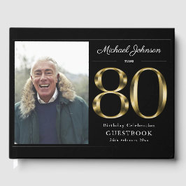 Black 80 Birthday Guld Typography Classy Anpassnin Gästböcker