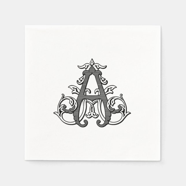 Black "A" Monogram Cocktail Napkins Pappersservett (Framsidan)