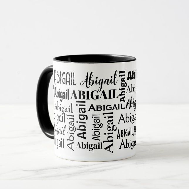 Black ABIGAIL Namn On White Mugg (Framsida vänster)