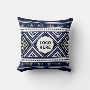 Black Abstrakt Ethnic Geometric Mönster med Logoty Kudde