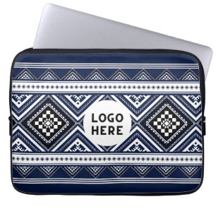 Black Abstrakt Ethnic Geometric Mönster med Logoty Laptop Fodral