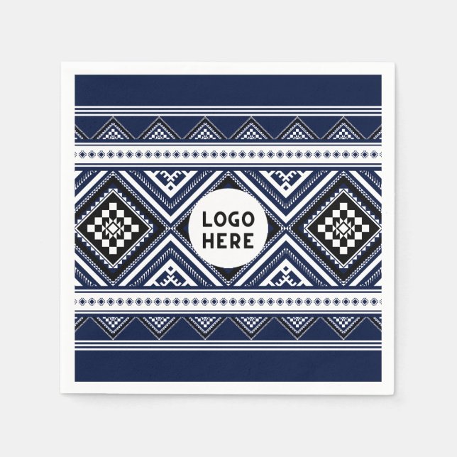 Black Abstrakt Ethnic Geometric Mönster med Logoty Pappersservett (Framsidan)