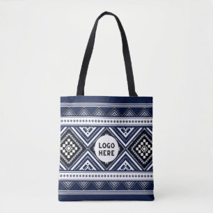 Black Abstrakt Ethnic Geometric Mönster med Logoty Tygkasse